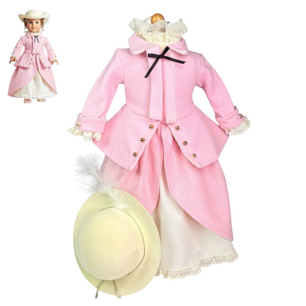 American Girl Elizabeth Riding Outfit Pink Doll Jacket Skirt Hat Underskirt Set